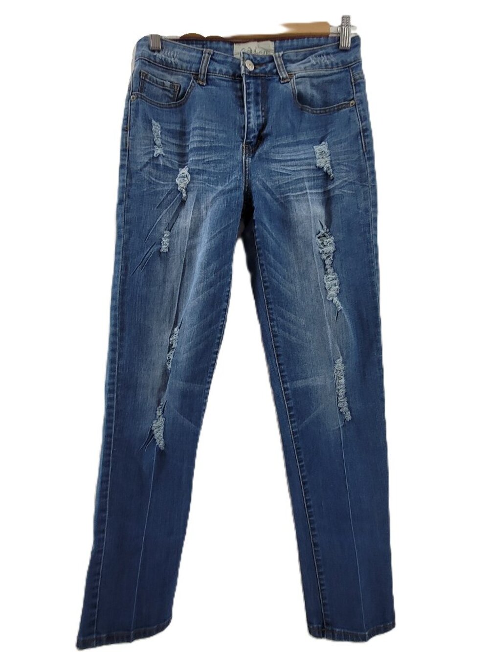 Lucky & Blessed Jeans Women's 6 Blue Distressed Straight Stretch Denim L&B